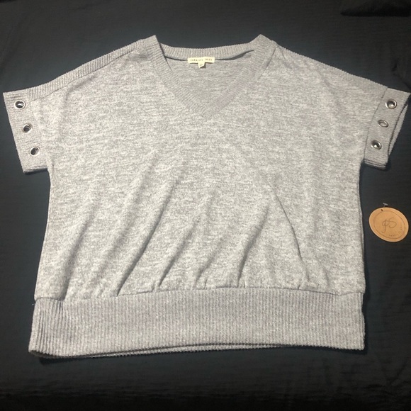 Parallel Skies Women's Gray Short Sleeve V-Neck Sweater, Size Large, Pullover - Picture 1 of 5